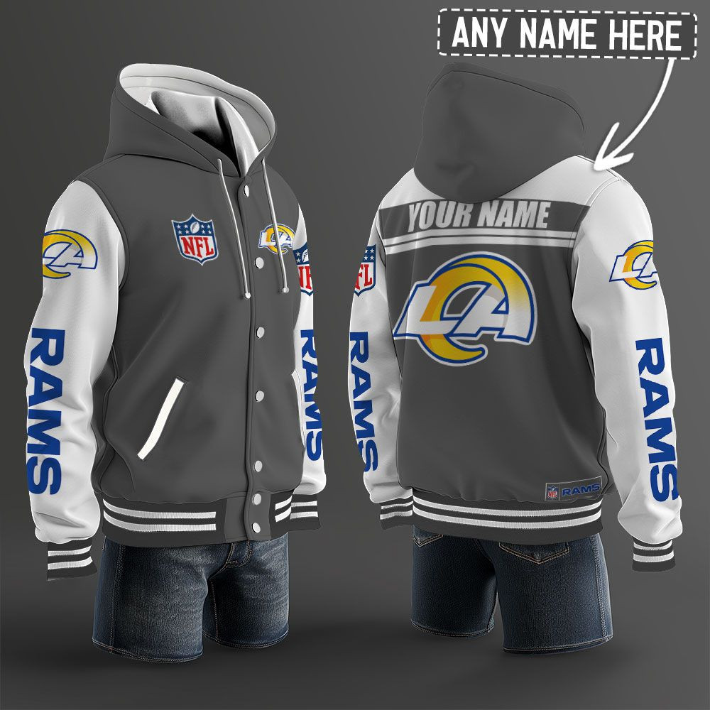 Los Angeles Rams NFL Hooded Letterman Jacket Custom Name PBK12HH