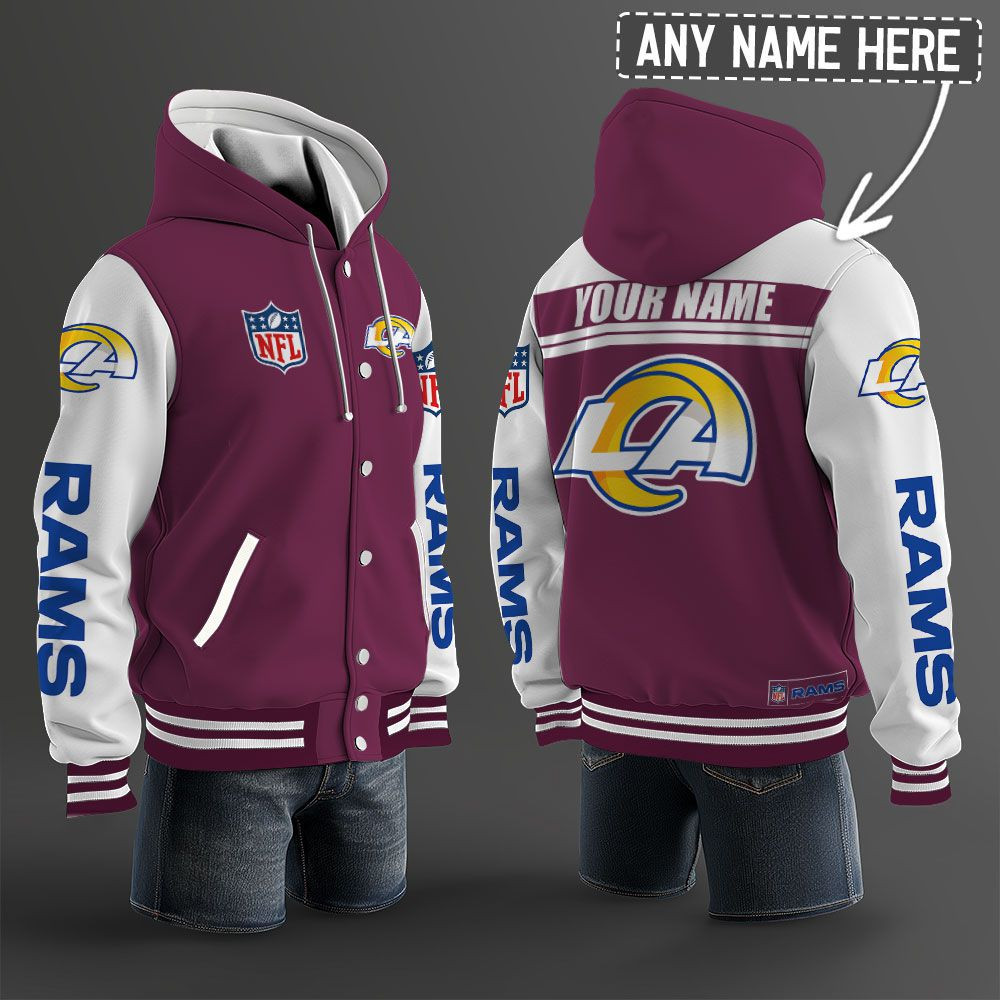 Los Angeles Rams NFL Hooded Letterman Jacket Custom Name PBK12HH