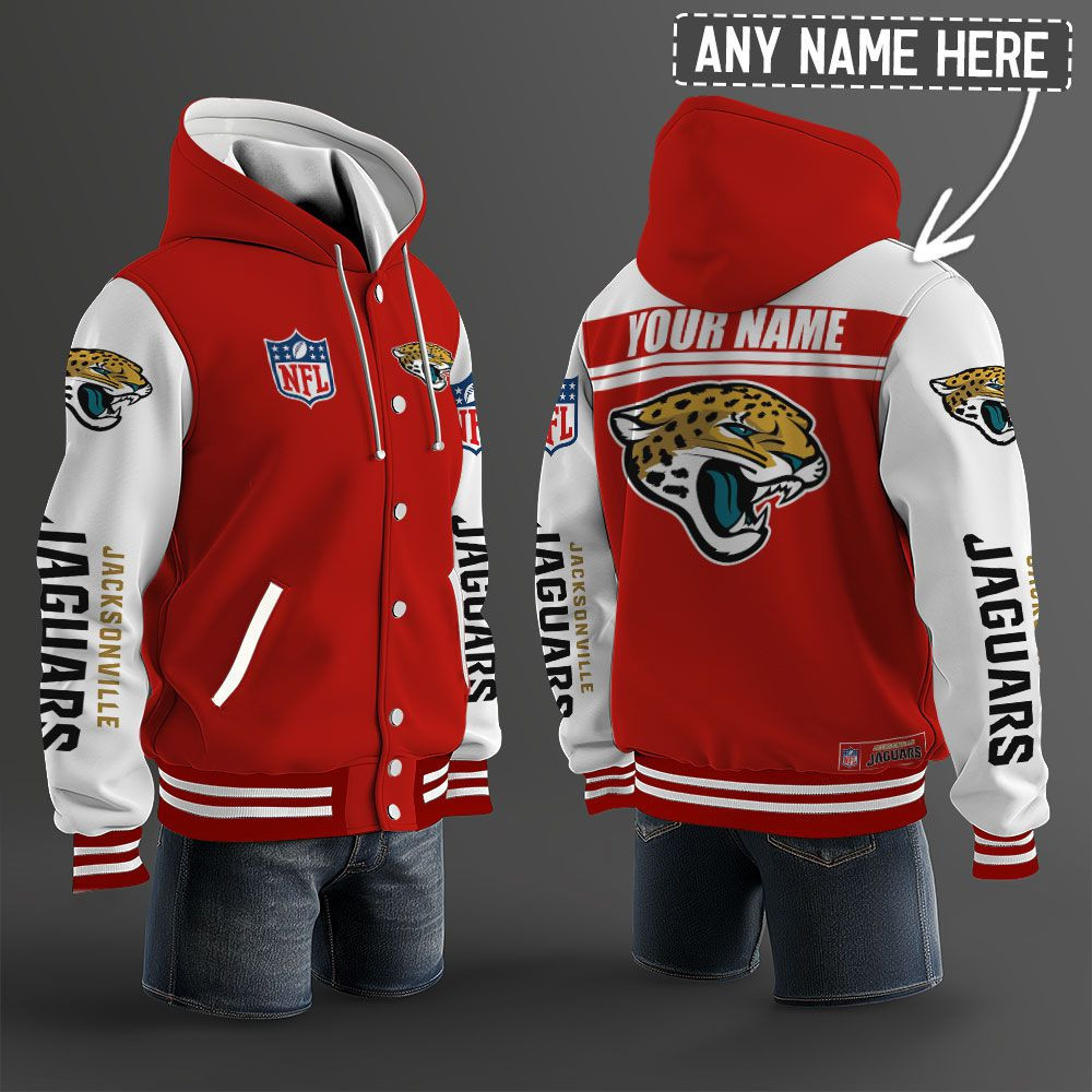 Jacksonville Jaguars NFL Hooded Letterman Jacket Custom Name PBAI3P5