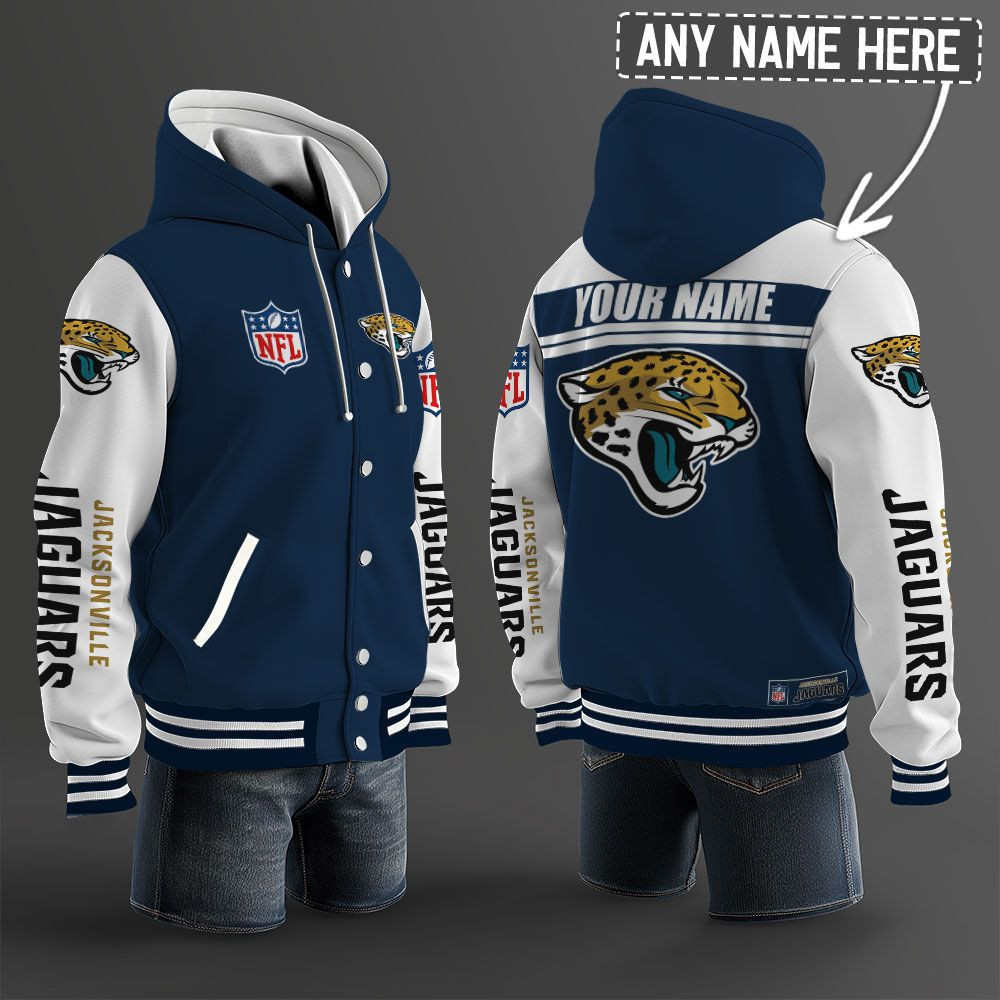 Jacksonville Jaguars NFL Hooded Letterman Jacket Custom Name PBAI3P5