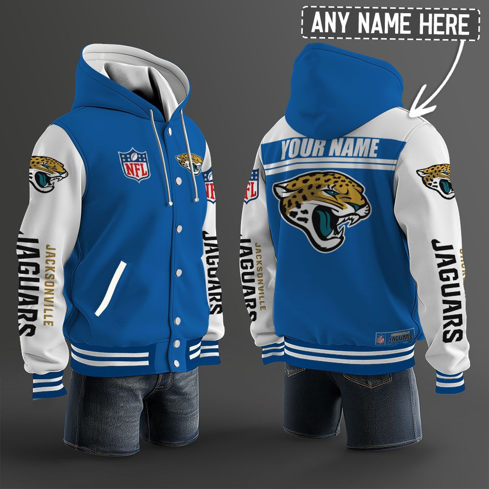 Jacksonville Jaguars NFL Hooded Letterman Jacket Custom Name PBAI3P5