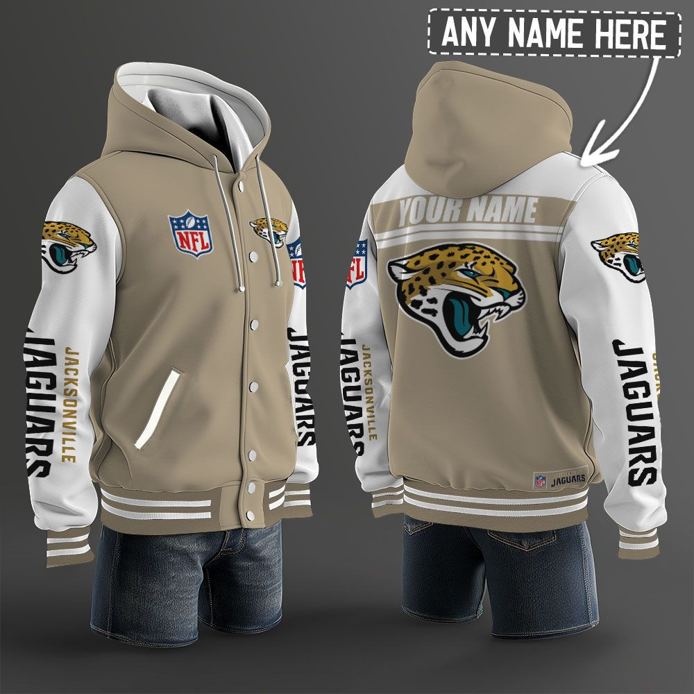 Jacksonville Jaguars NFL Hooded Letterman Jacket Custom Name PBAI3P5