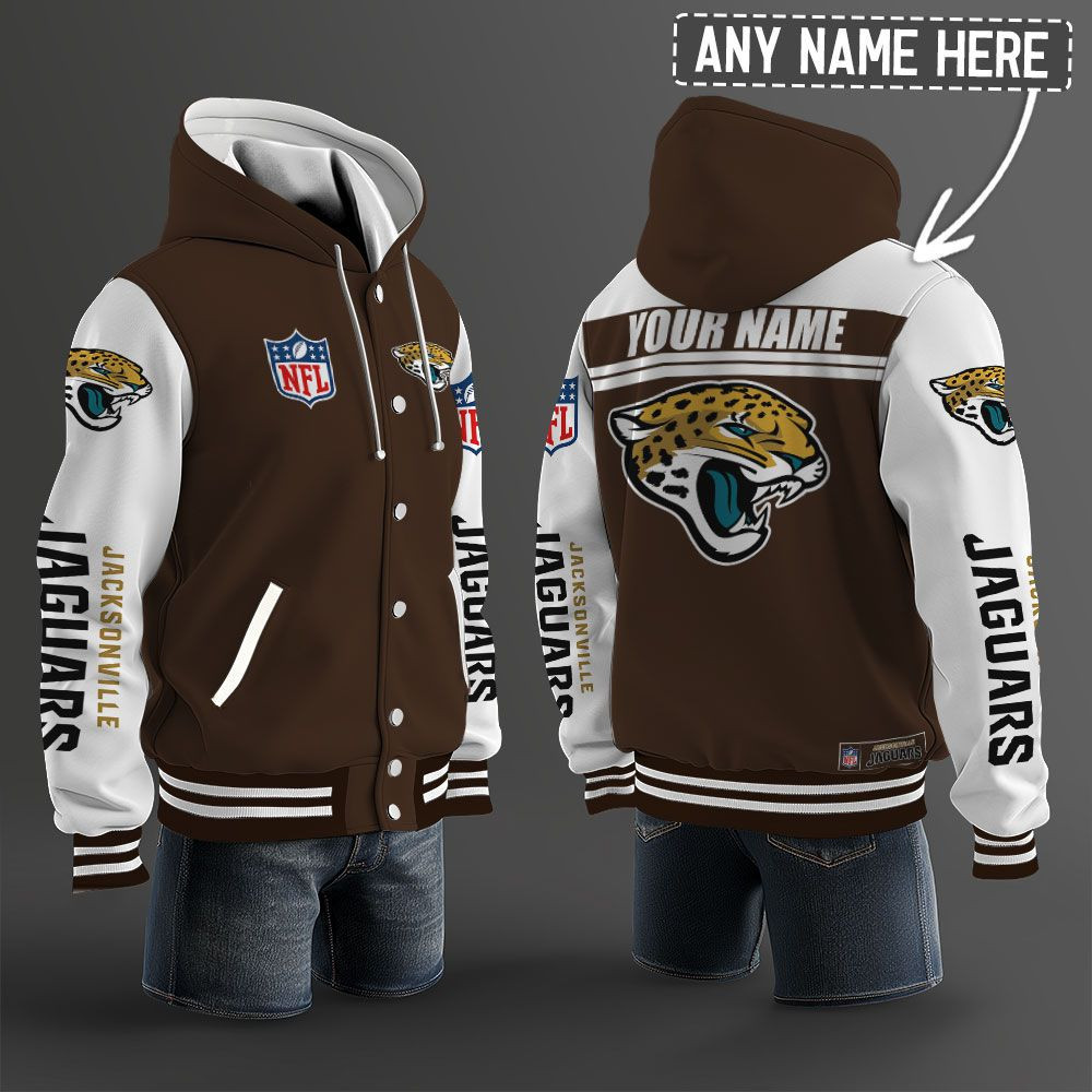 Jacksonville Jaguars NFL Hooded Letterman Jacket Custom Name PBAI3P5