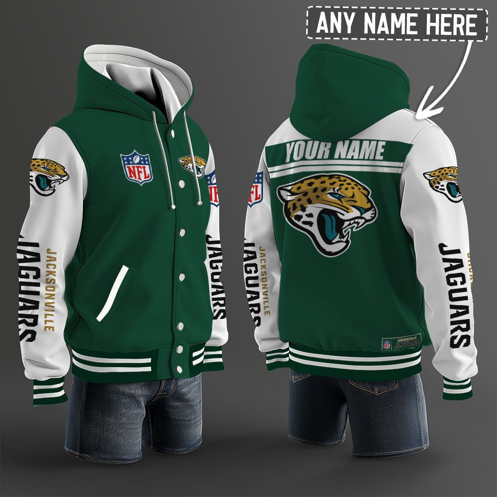Jacksonville Jaguars NFL Hooded Letterman Jacket Custom Name PBAI3P5
