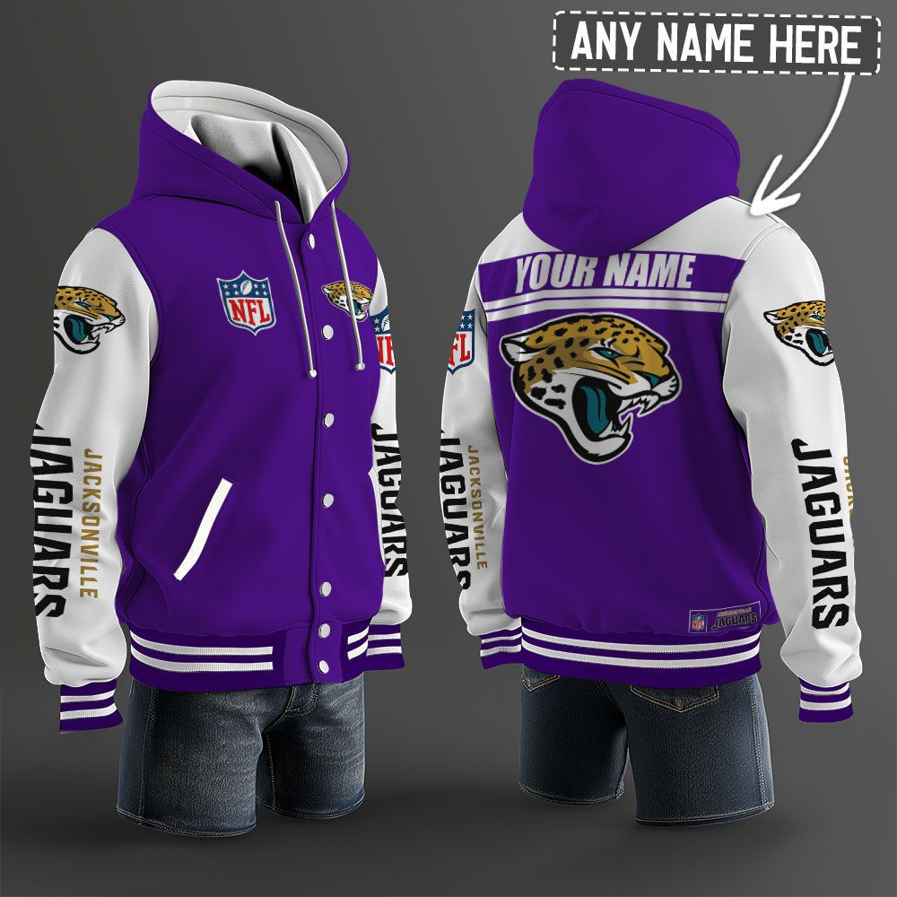 Jacksonville Jaguars NFL Hooded Letterman Jacket Custom Name PBAI3P5