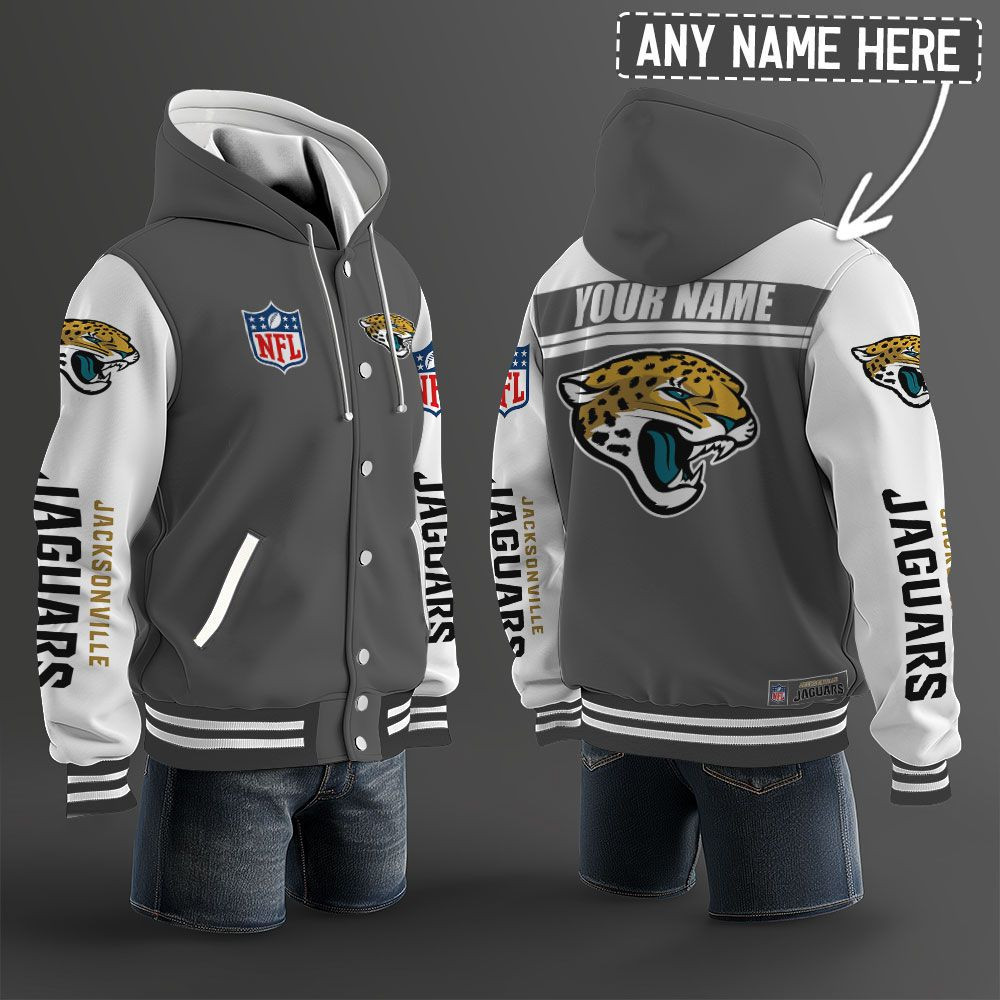 Jacksonville Jaguars NFL Hooded Letterman Jacket Custom Name PBAI3P5