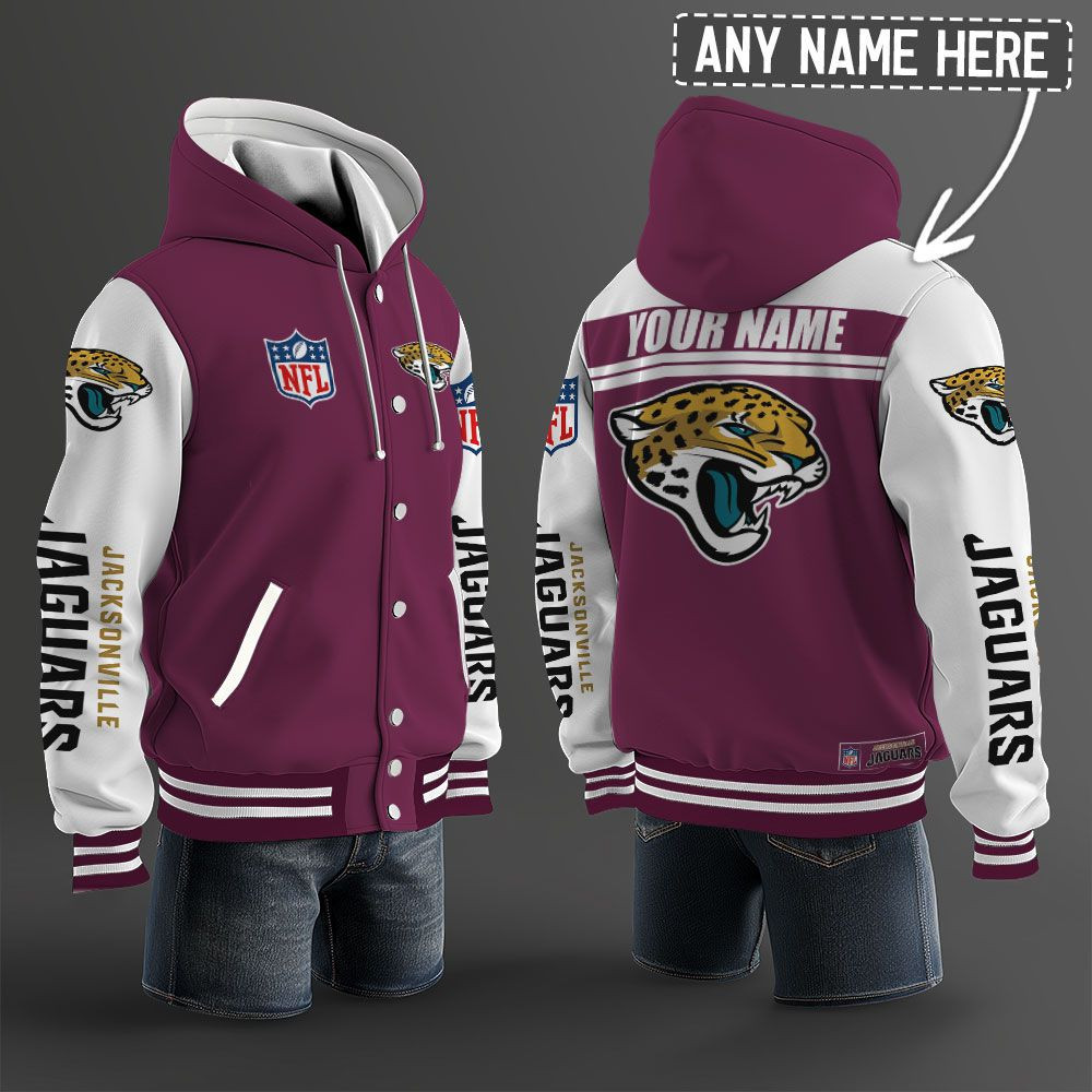 Jacksonville Jaguars NFL Hooded Letterman Jacket Custom Name PBAI3P5