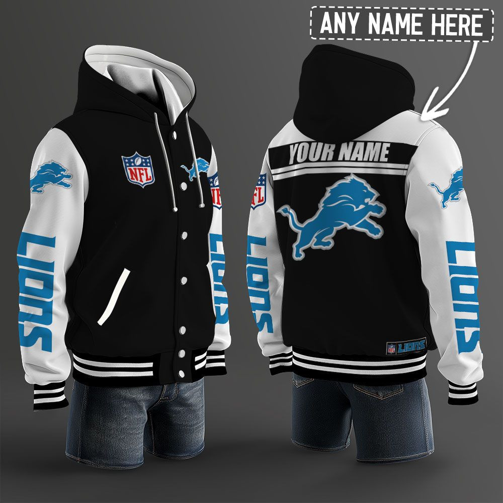 Detroit Lions NFL Hooded Letterman Jacket Custom Name PBK3I1R