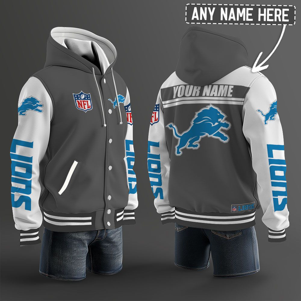 Detroit Lions NFL Hooded Letterman Jacket Custom Name PBK3I1R