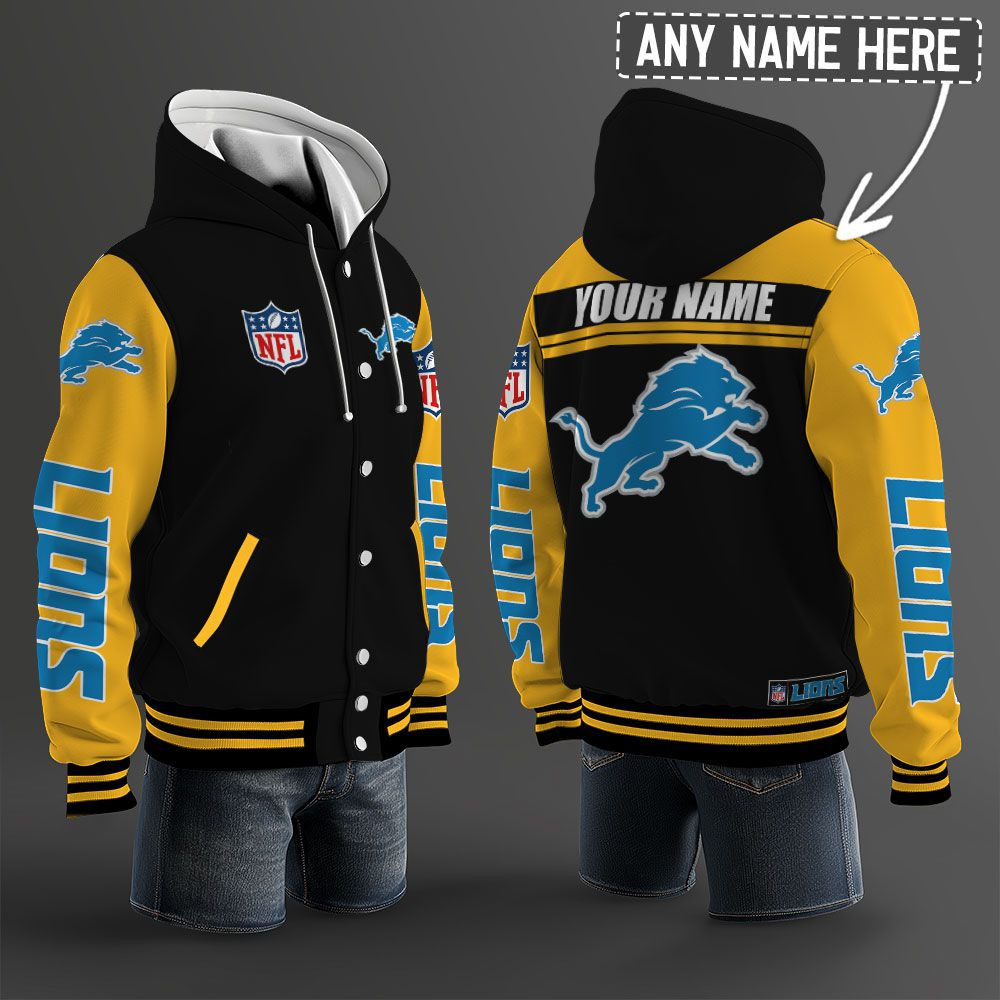 Detroit Lions NFL Hooded Letterman Jacket Custom Name PBK3I1R