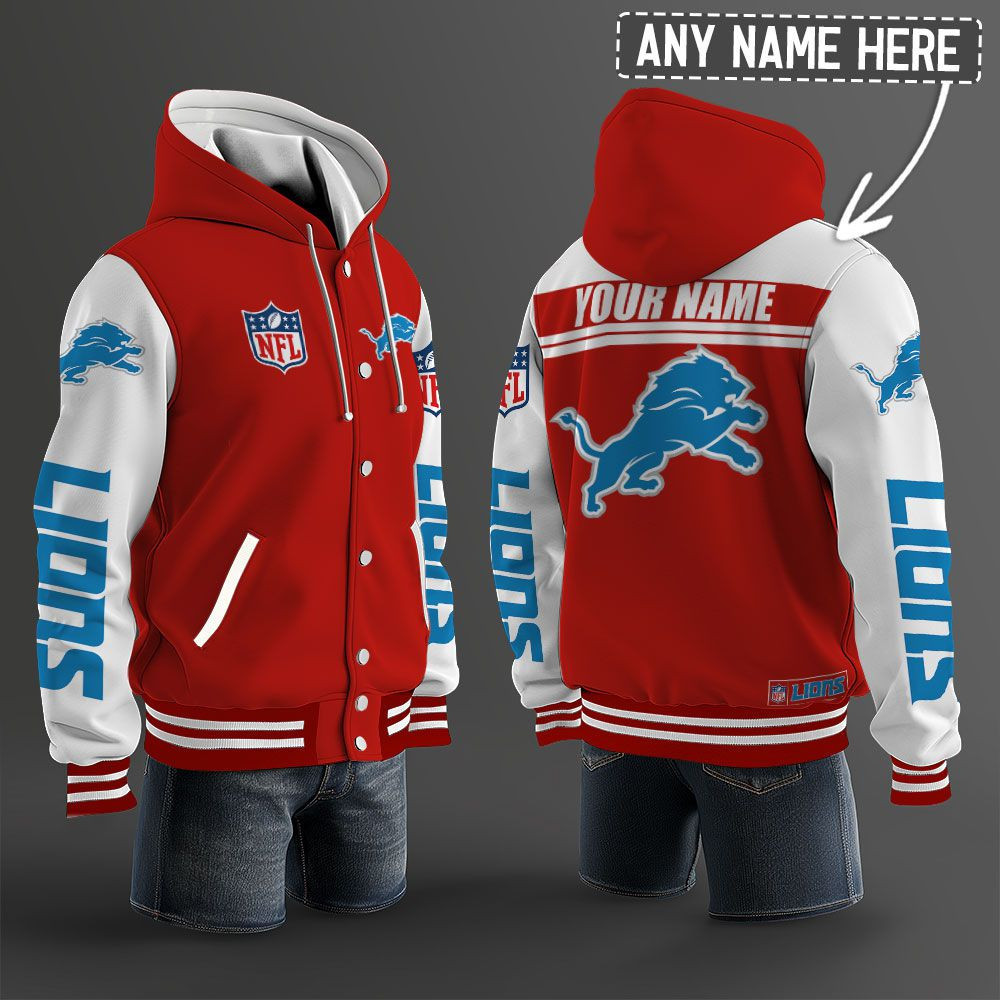 Detroit Lions NFL Hooded Letterman Jacket Custom Name PBK3I1R