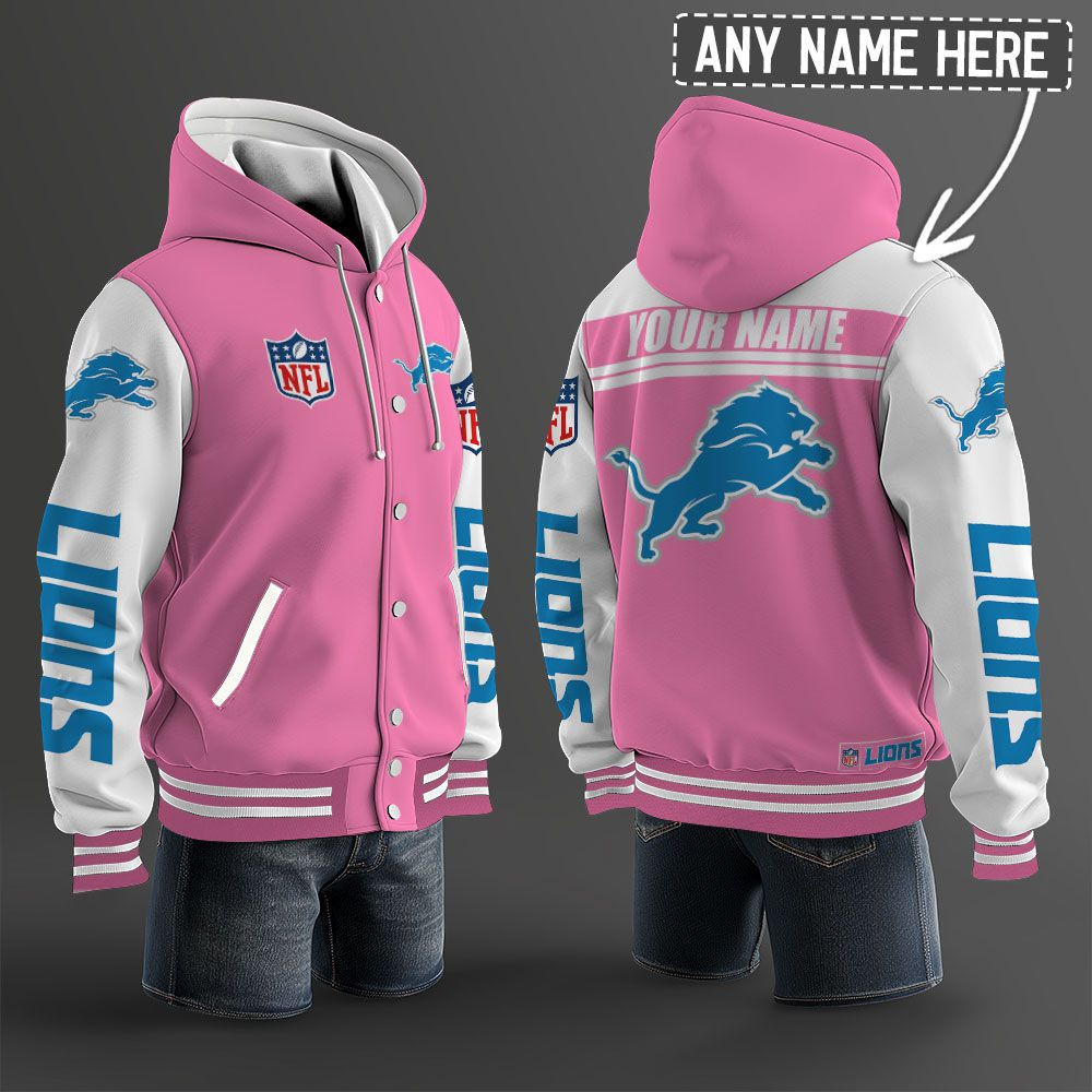 Detroit Lions NFL Hooded Letterman Jacket Custom Name PBK3I1R