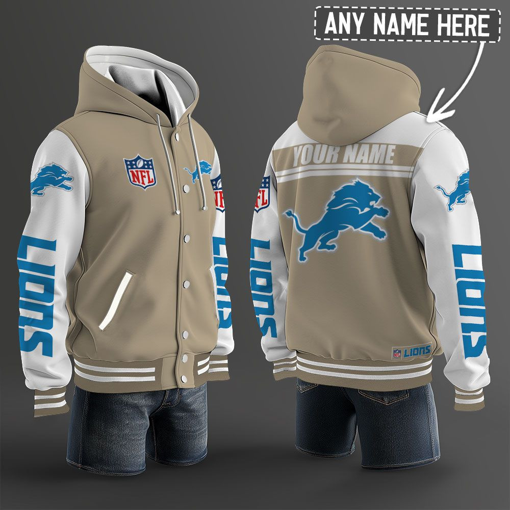 Detroit Lions NFL Hooded Letterman Jacket Custom Name PBK3I1R