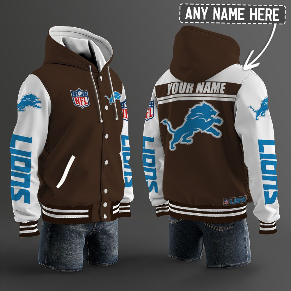 Detroit Lions NFL Hooded Letterman Jacket Custom Name PBK3I1R
