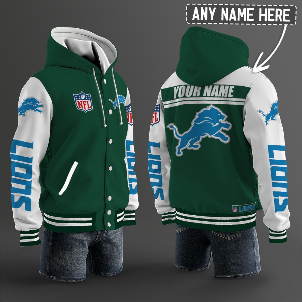 Detroit Lions NFL Hooded Letterman Jacket Custom Name PBK3I1R