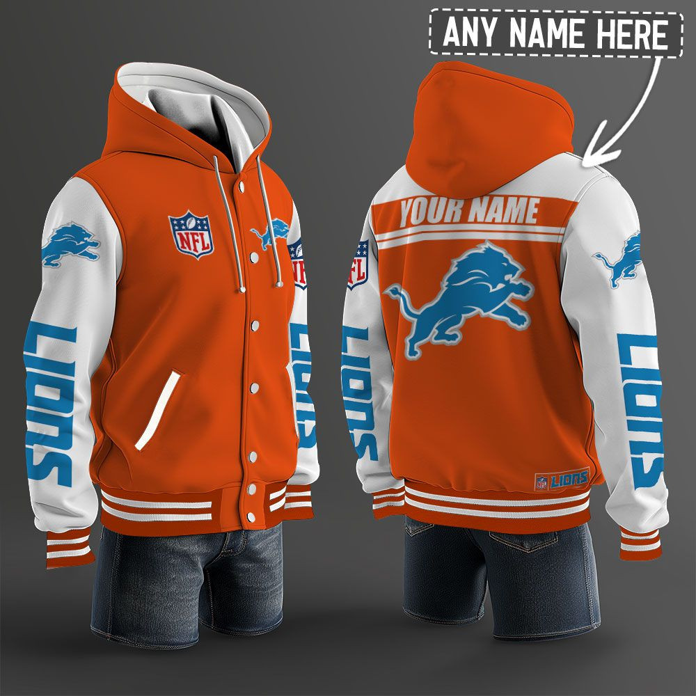 Detroit Lions NFL Hooded Letterman Jacket Custom Name PBK3I1R