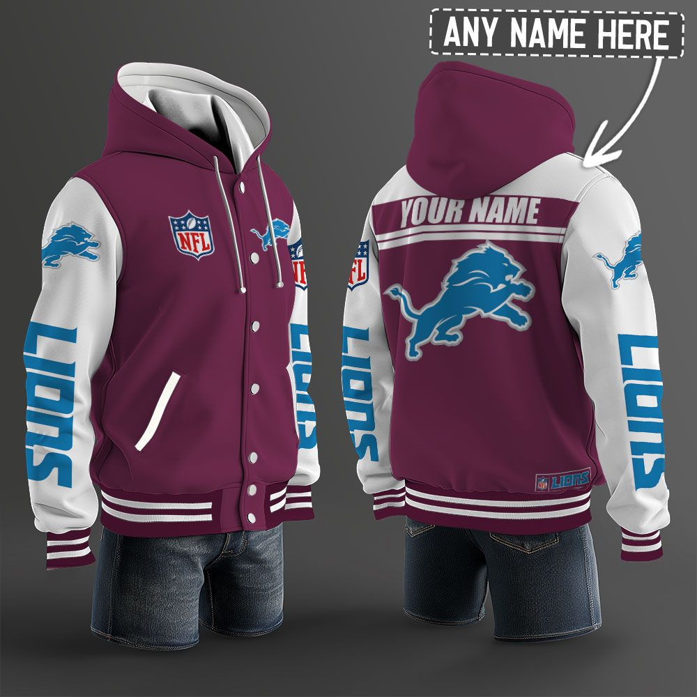 Detroit Lions NFL Hooded Letterman Jacket Custom Name PBK3I1R