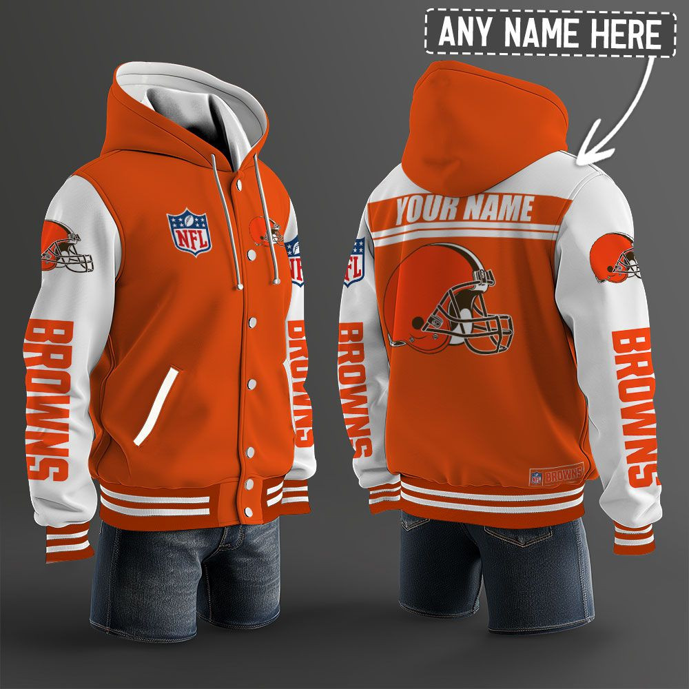 Cleveland Browns NFL Hooded Letterman Jacket Custom Name BRDCT3DA0805