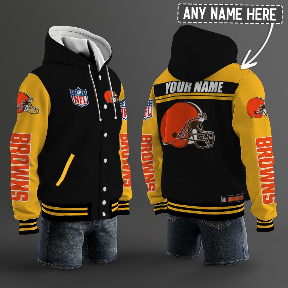 Cleveland Browns NFL Hooded Letterman Jacket Custom Name PB2CV2Q