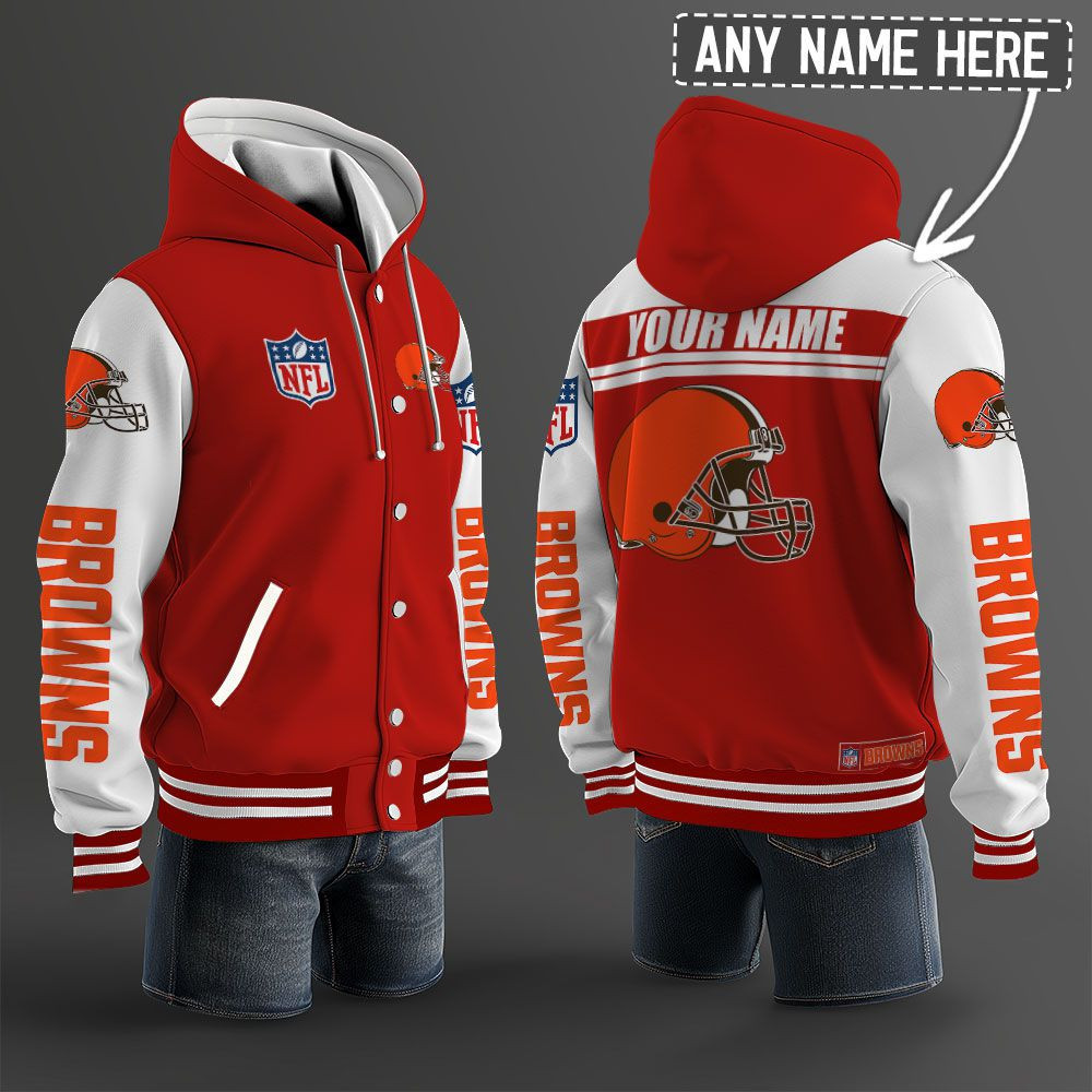 Cleveland Browns NFL Hooded Letterman Jacket Custom Name PB2CV2Q