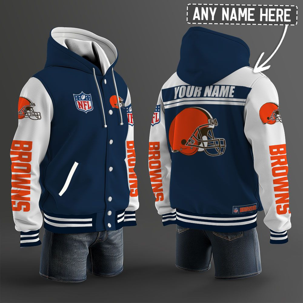 Cleveland Browns NFL Hooded Letterman Jacket Custom Name PB2CV2Q