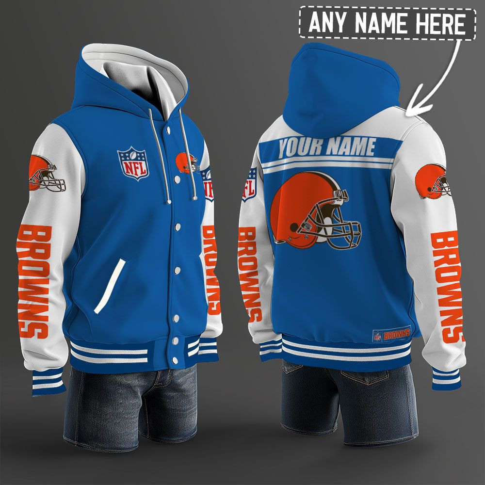 Cleveland Browns NFL Hooded Letterman Jacket Custom Name PB2CV2Q