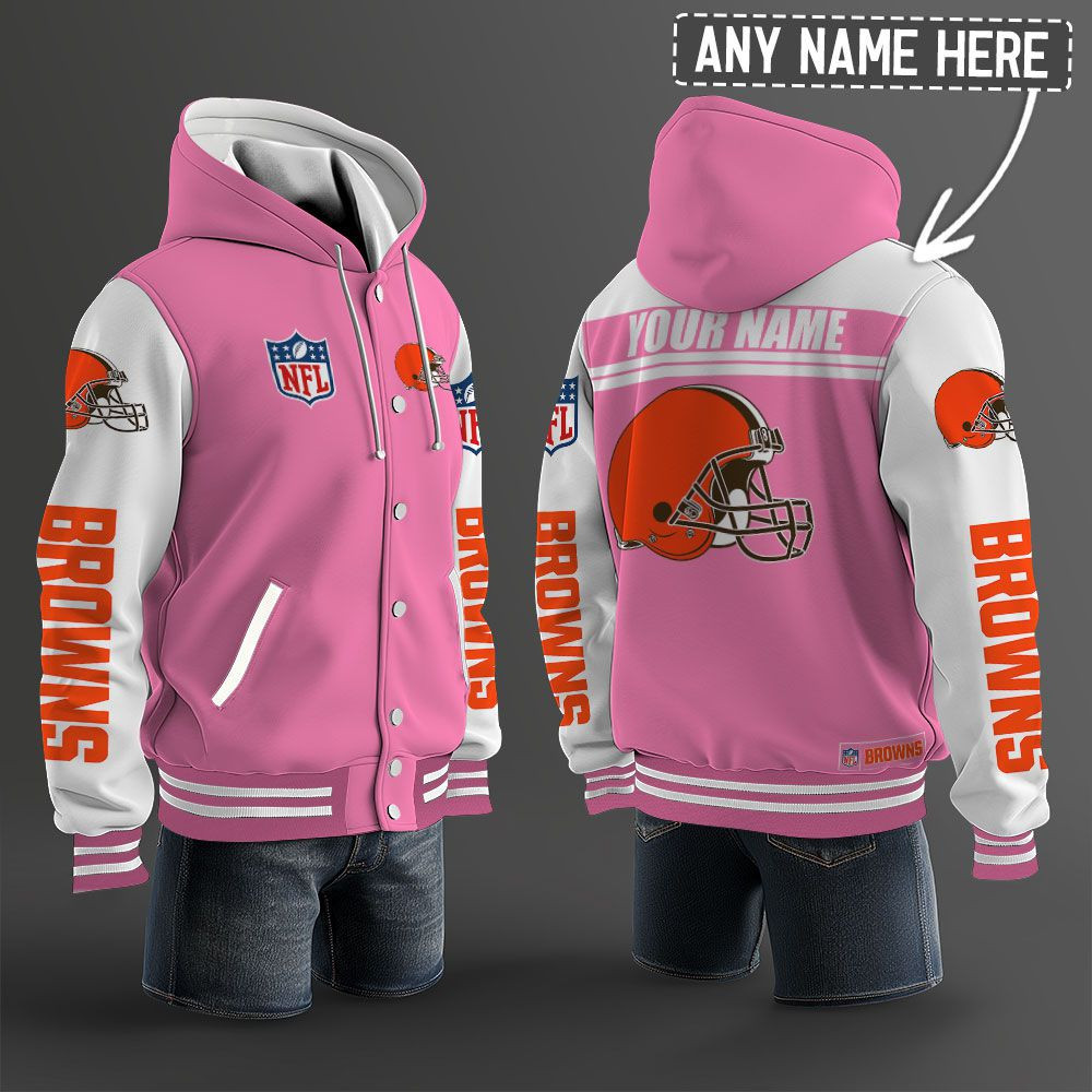 Cleveland Browns NFL Hooded Letterman Jacket Custom Name PB2CV2Q