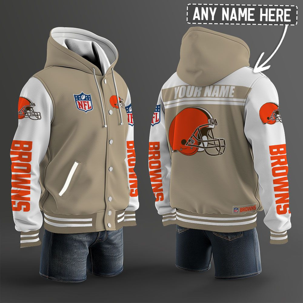 Cleveland Browns NFL Hooded Letterman Jacket Custom Name PB2CV2Q