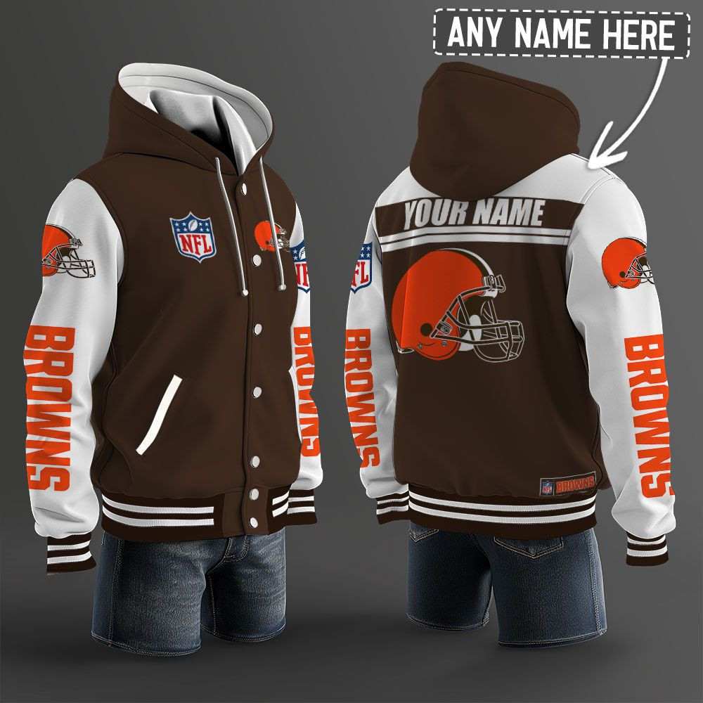 Cleveland Browns NFL Hooded Letterman Jacket Custom Name PB2CV2Q