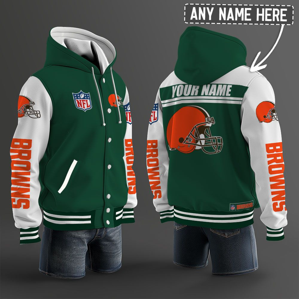 Cleveland Browns NFL Hooded Letterman Jacket Custom Name PB2CV2Q