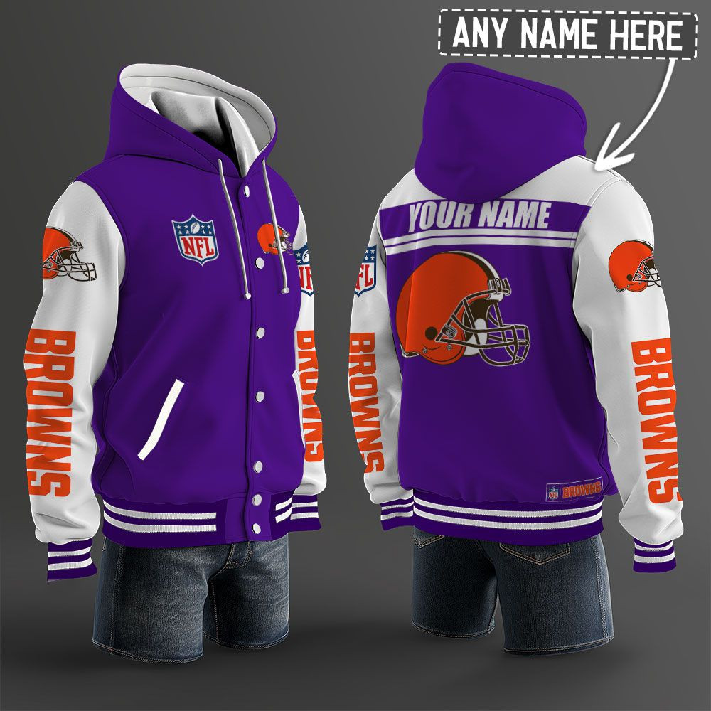 Cleveland Browns NFL Hooded Letterman Jacket Custom Name PB2CV2Q