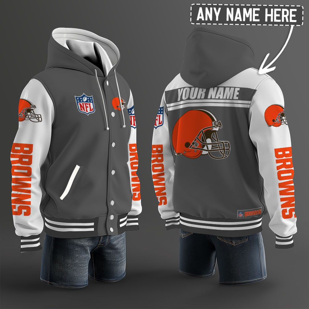 Cleveland Browns NFL Hooded Letterman Jacket Custom Name PB2CV2Q