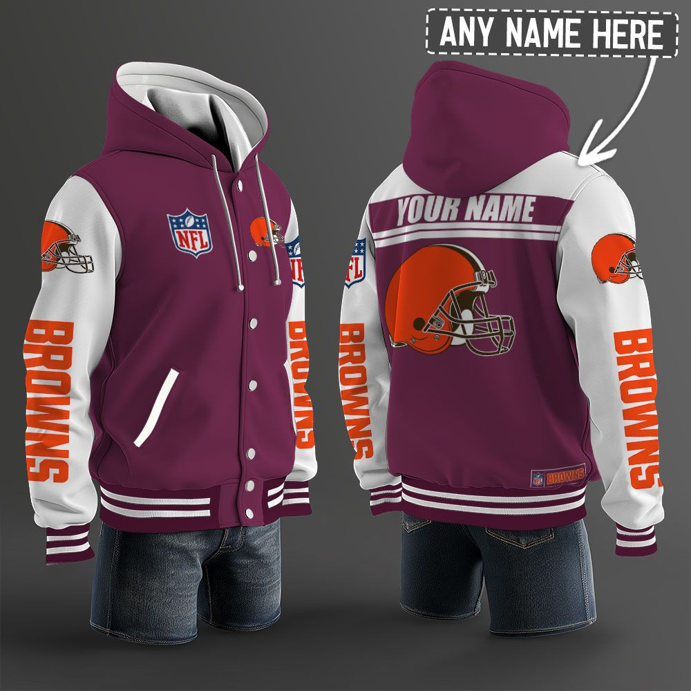 Cleveland Browns NFL Hooded Letterman Jacket Custom Name PB2CV2Q