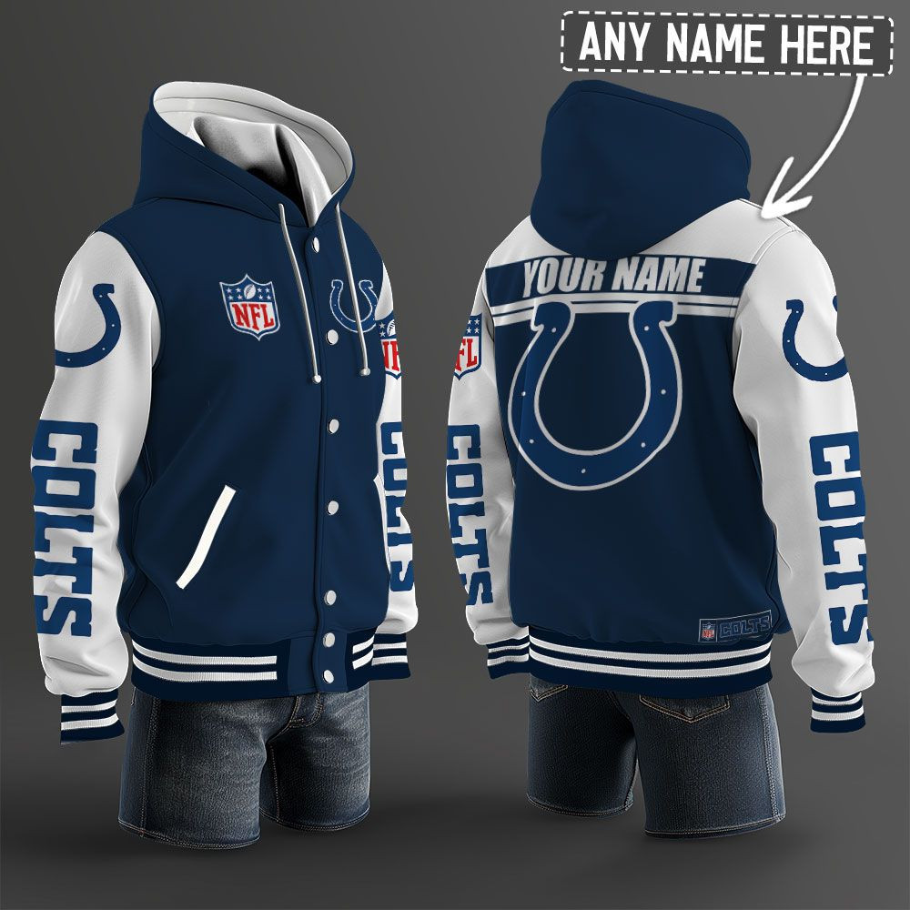 Indianapolis Colts NFL Hooded Letterman Jacket Custom Name BRDCT3DA1405