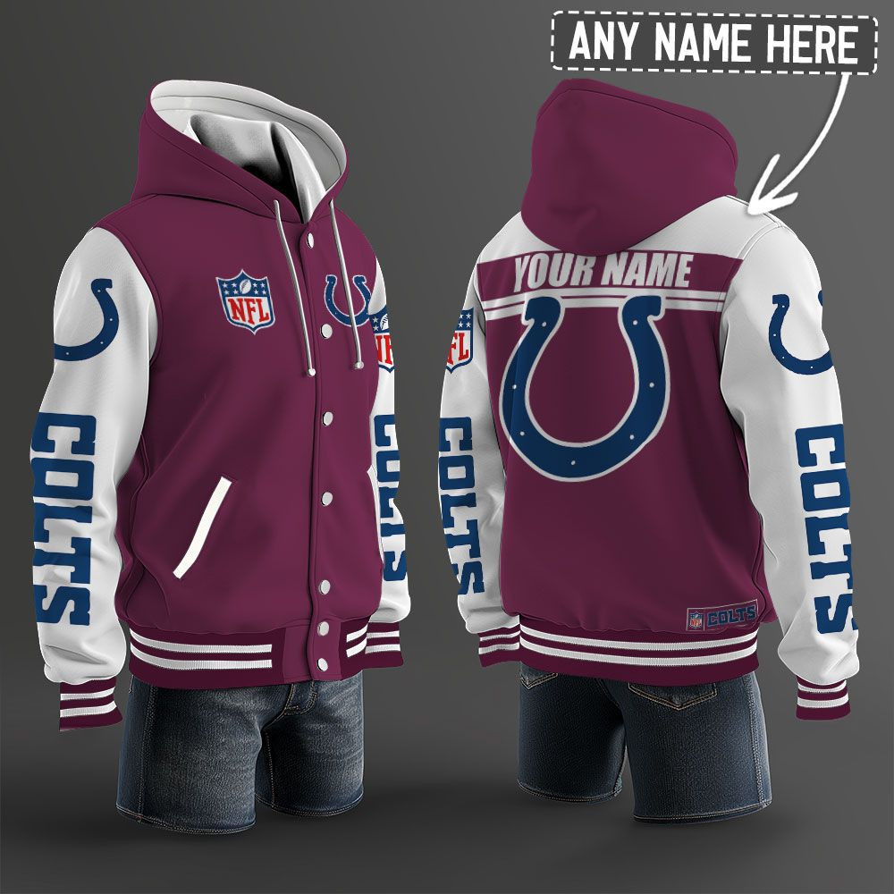 Indianapolis Colts NFL Hooded Letterman Jacket Custom Name PB028QR