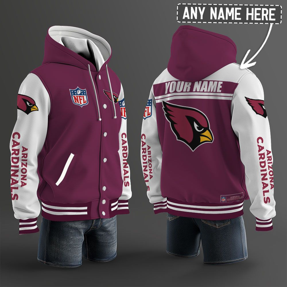Arizona Cardinals NFL Hooded Letterman Jacket Custom Name BRDCT3DA0105