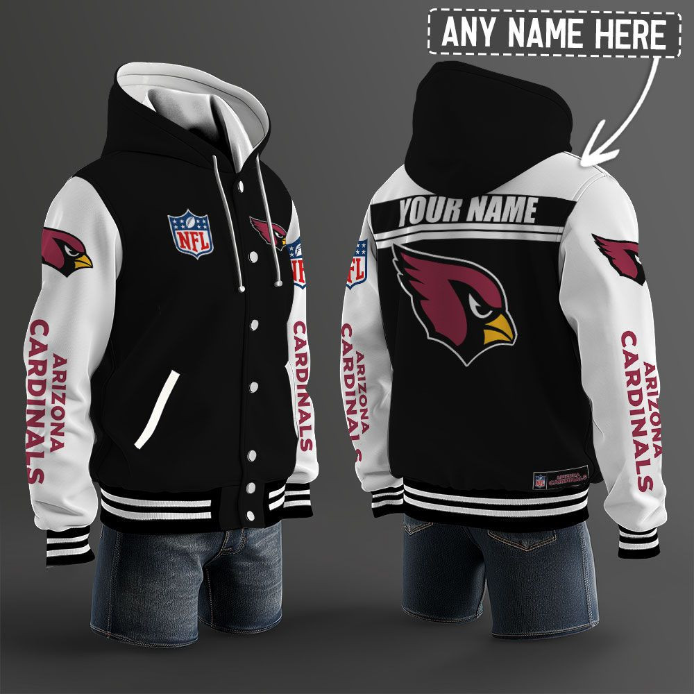 Arizona Cardinals NFL Hooded Letterman Jacket Custom Name PBCQ8X1