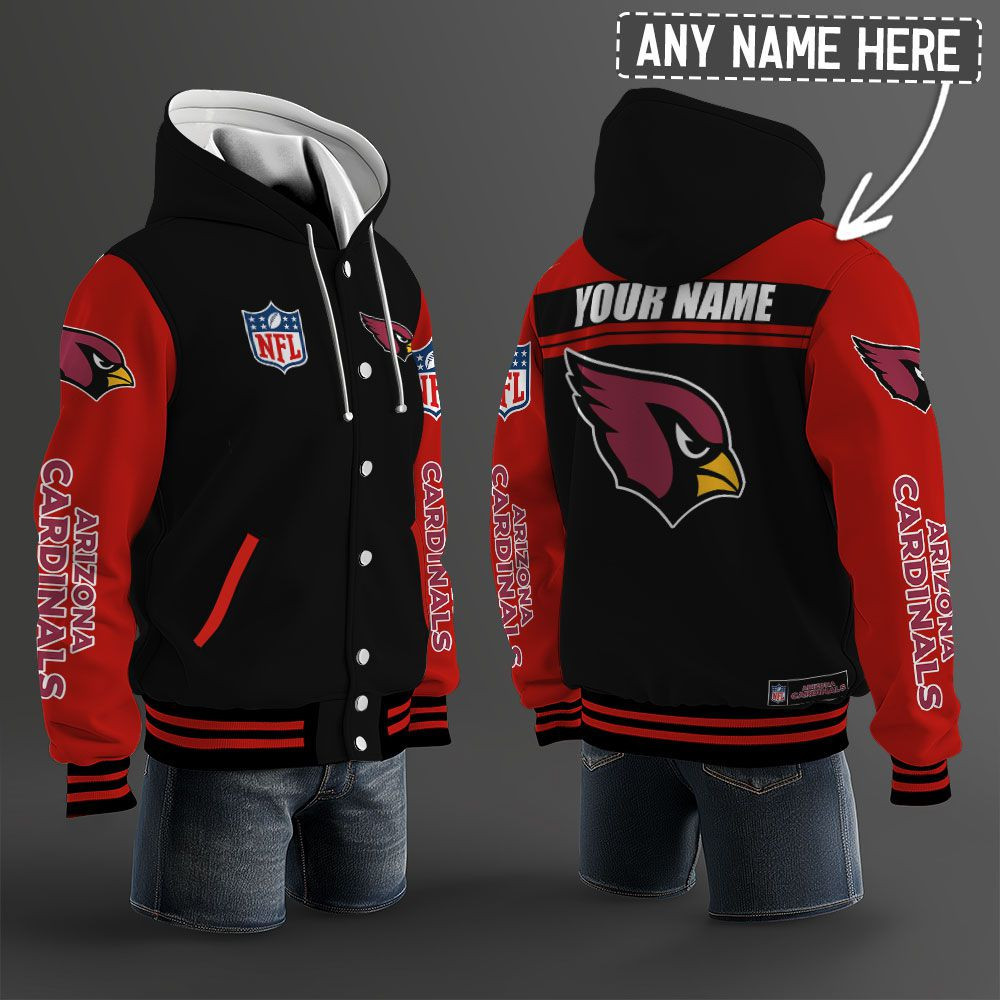 Arizona Cardinals NFL Hooded Letterman Jacket Custom Name PBCQ8X1