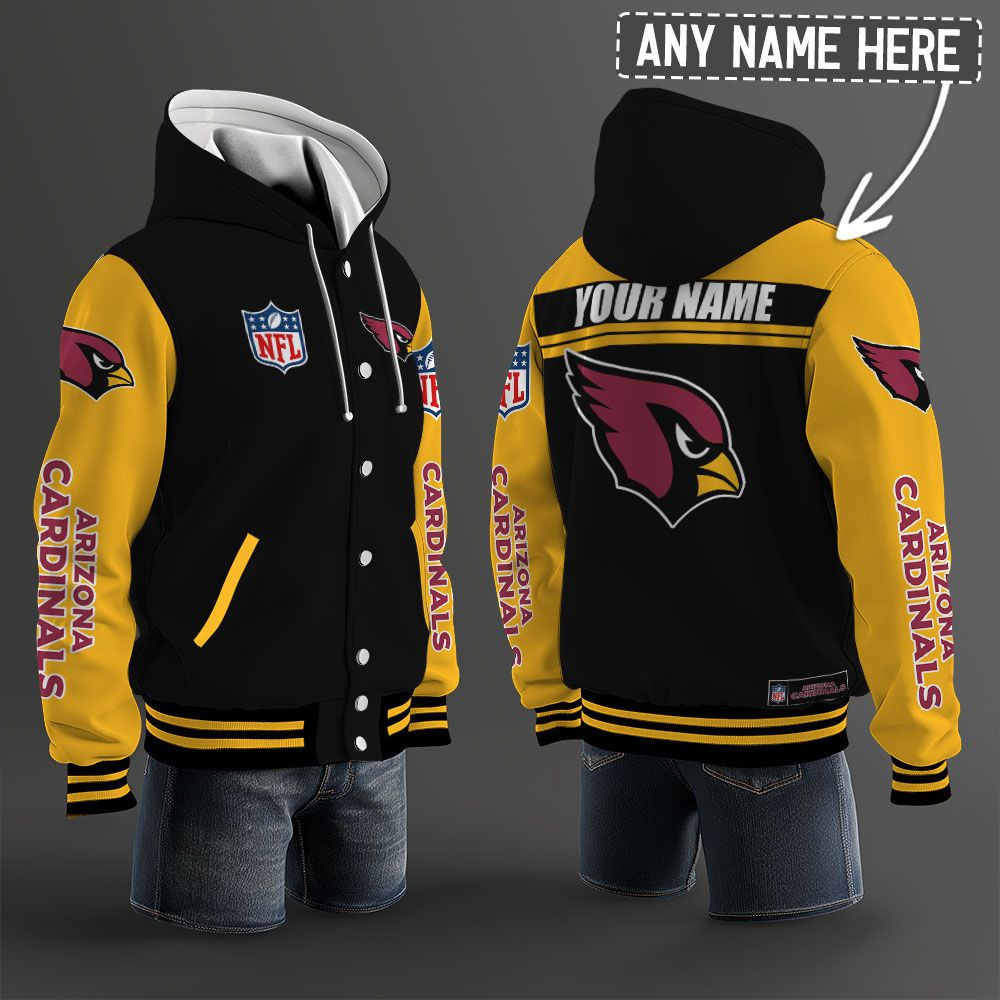 Arizona Cardinals NFL Hooded Letterman Jacket Custom Name PBCQ8X1
