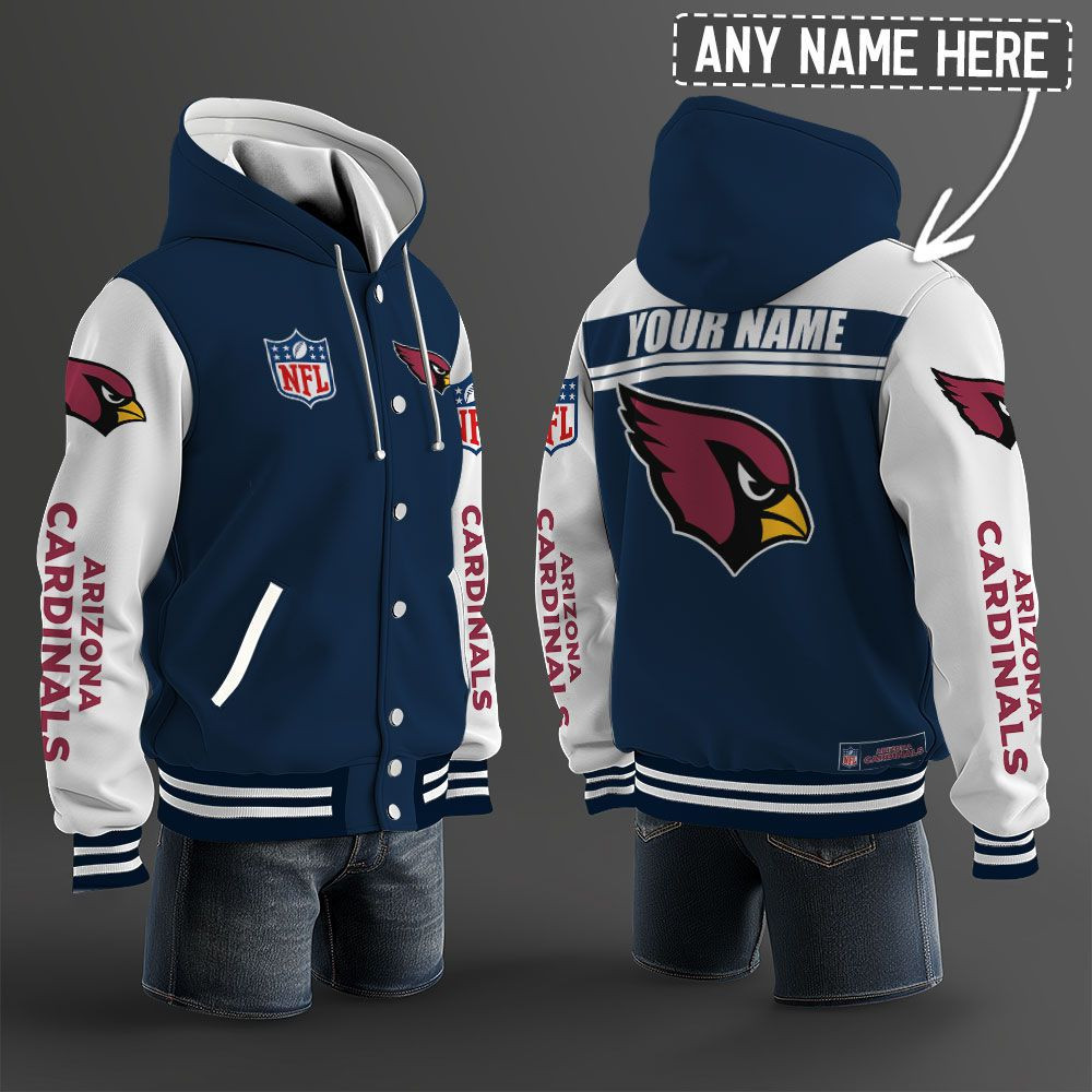 Arizona Cardinals NFL Hooded Letterman Jacket Custom Name PBCQ8X1
