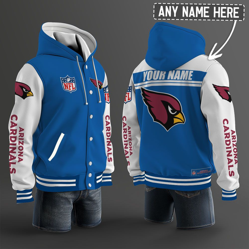 Arizona Cardinals NFL Hooded Letterman Jacket Custom Name PBCQ8X1
