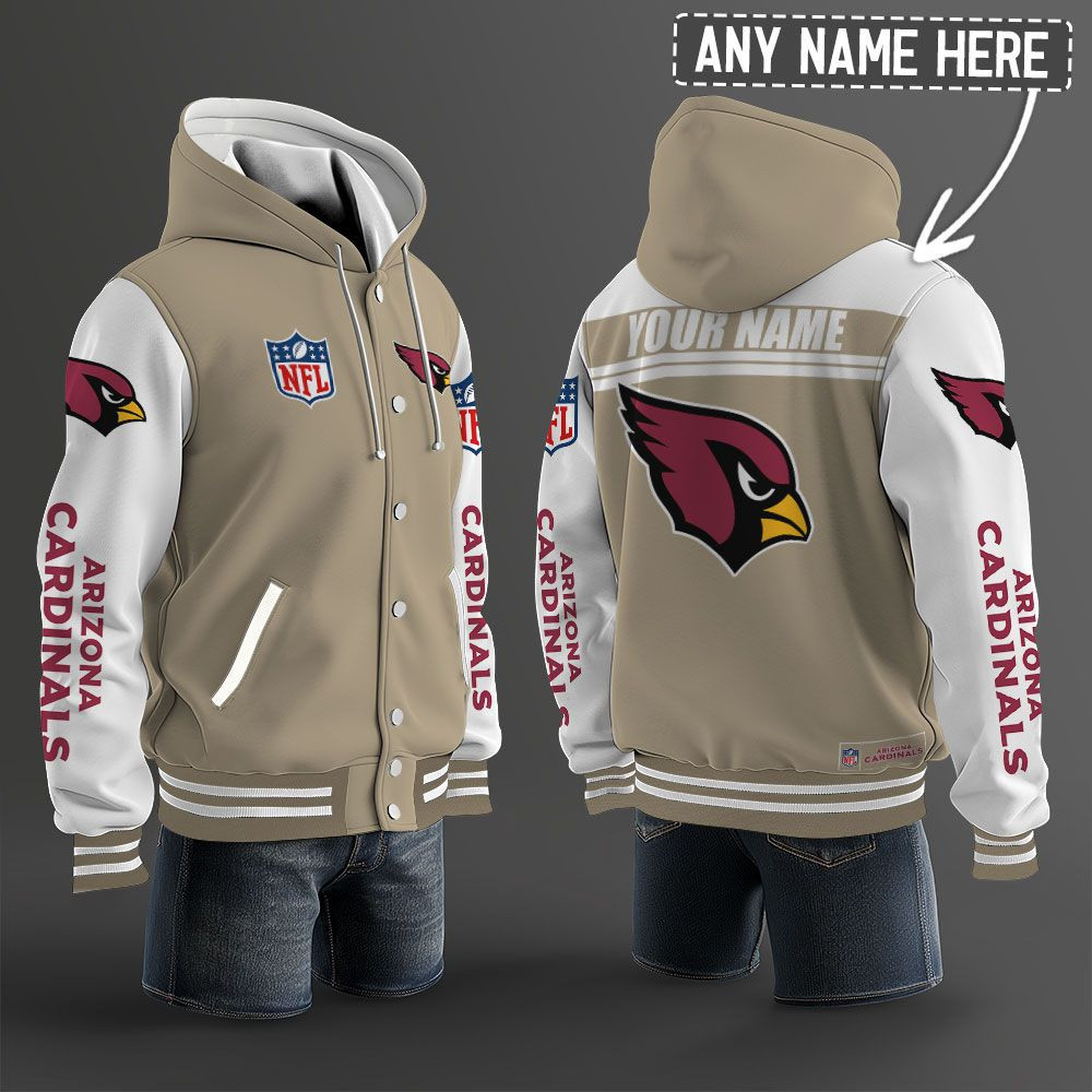 Arizona Cardinals NFL Hooded Letterman Jacket Custom Name PBCQ8X1