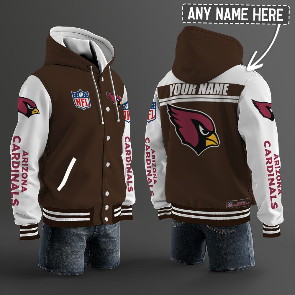 Arizona Cardinals NFL Hooded Letterman Jacket Custom Name PBCQ8X1