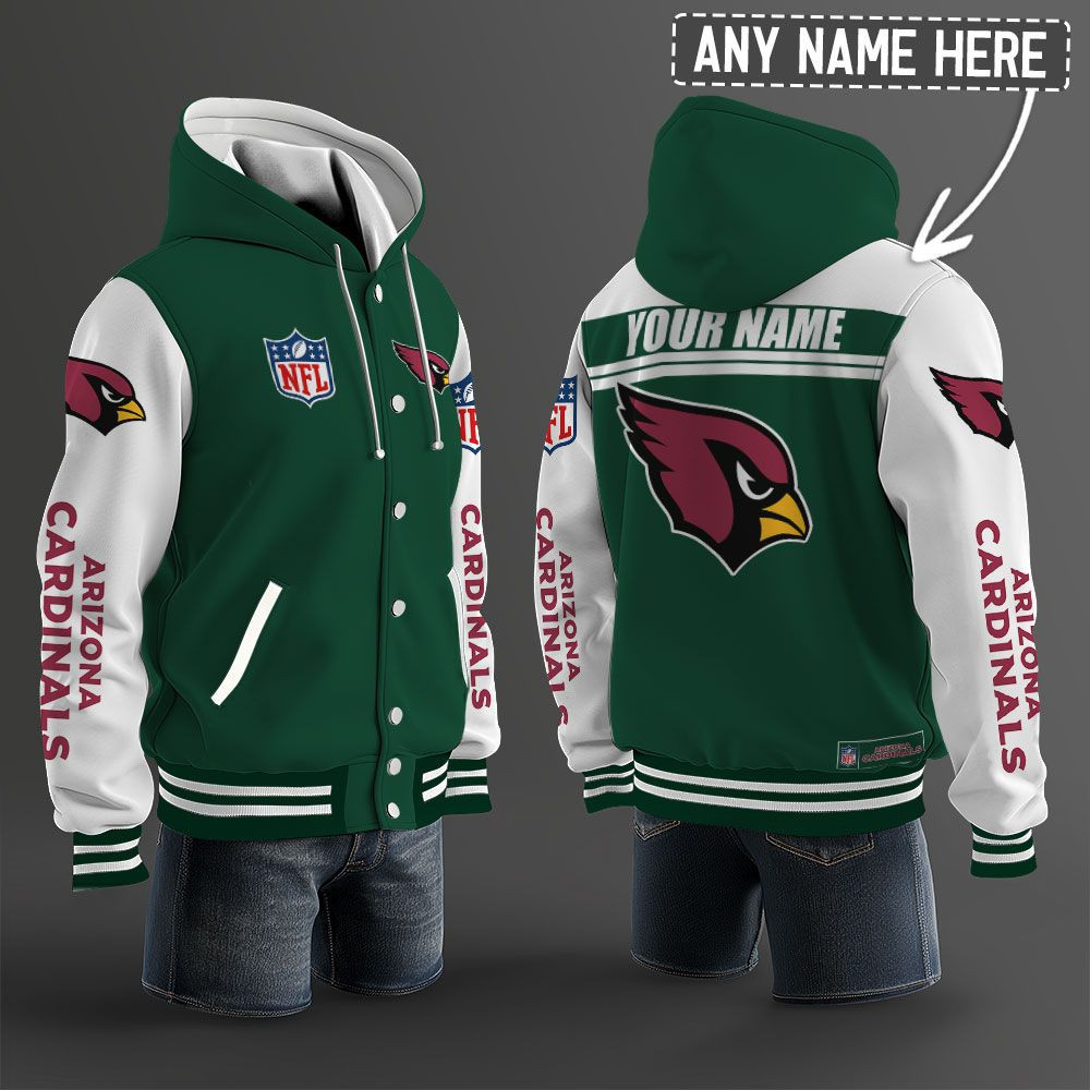 Arizona Cardinals NFL Hooded Letterman Jacket Custom Name PBCQ8X1