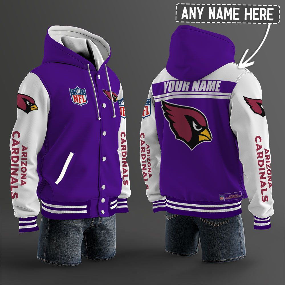 Arizona Cardinals NFL Hooded Letterman Jacket Custom Name PBCQ8X1