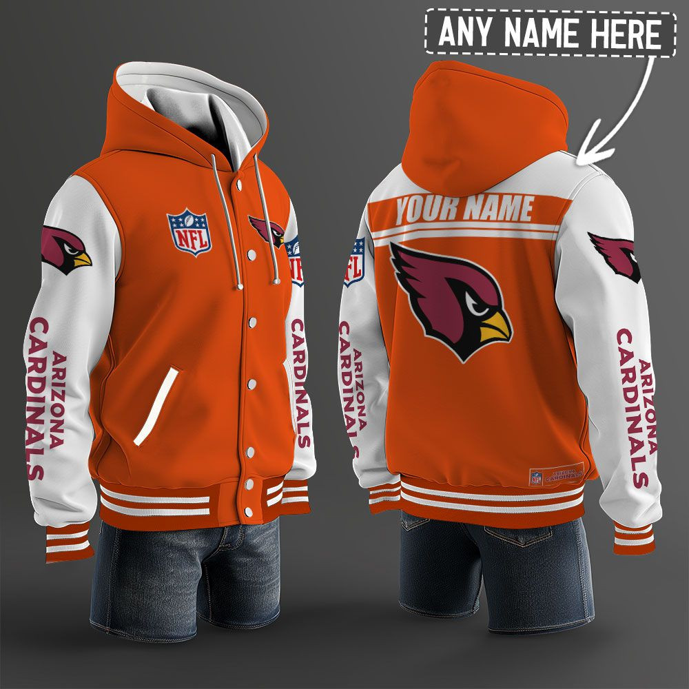 Arizona Cardinals NFL Hooded Letterman Jacket Custom Name PBCQ8X1