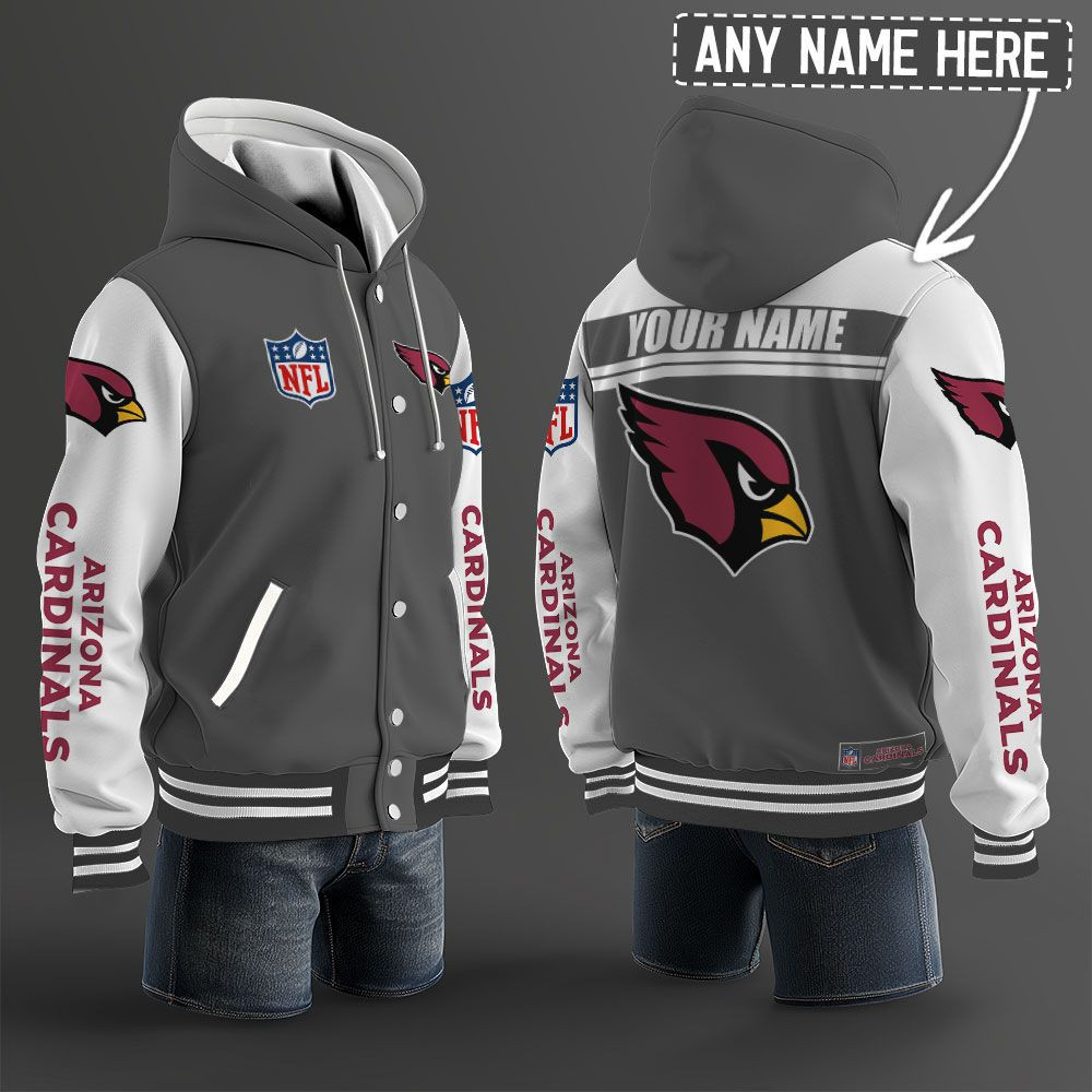 Arizona Cardinals NFL Hooded Letterman Jacket Custom Name PBCQ8X1