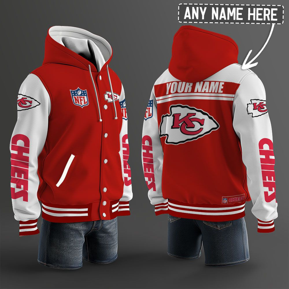 Kansas City Chiefs NFL Hooded Letterman Jacket Custom Name BRDCT3DA1605