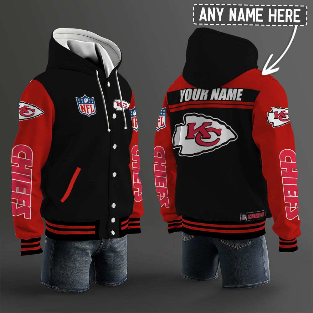 Kansas City Chiefs NFL Hooded Letterman Jacket Custom Name PBH1JWY