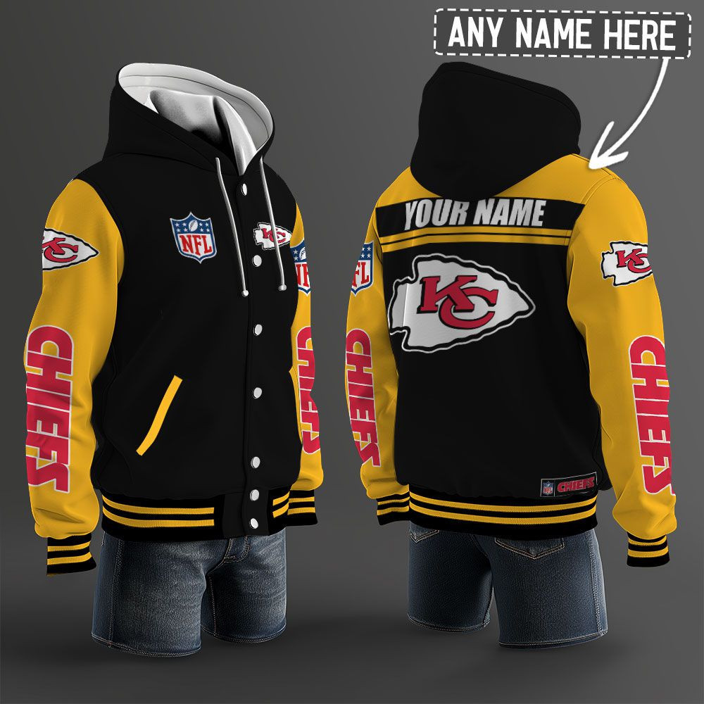 Kansas City Chiefs NFL Hooded Letterman Jacket Custom Name PBH1JWY